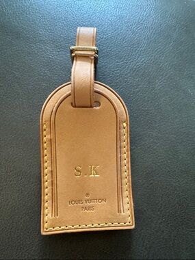 Louis Vuitton Tan Leather Luggage Tag with Gold Initials S.K